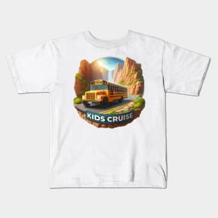 Realistic School Bus On A Rocky Road Kids, kids cruise Kids T-Shirt